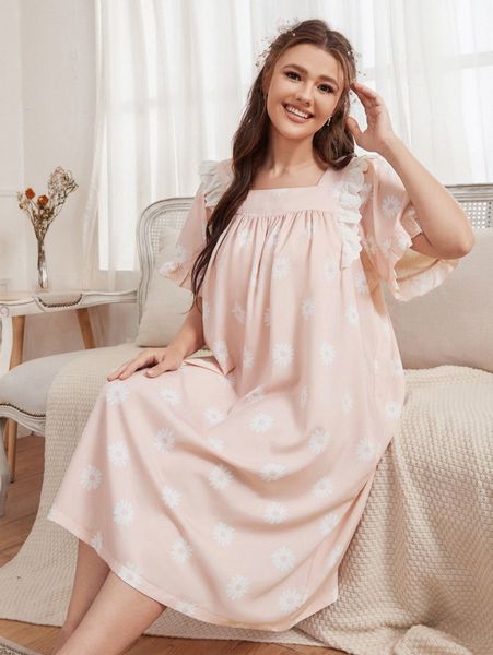 

plus floral eyelet embroidered night dress 20yp#, Black;white