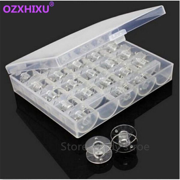 

1set/lot clear plastic 25 bobbins sewing machine spools with thread storage case box for home sewing accessories tools, Black