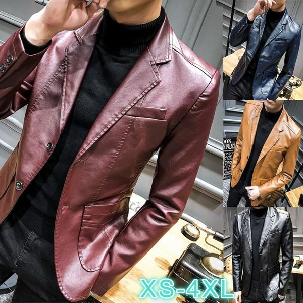 

spring autumn mens yellow coat pu motorcycle jacket oversized button jacket 3xl 4xl casual boys faux leather male cool slim, Black