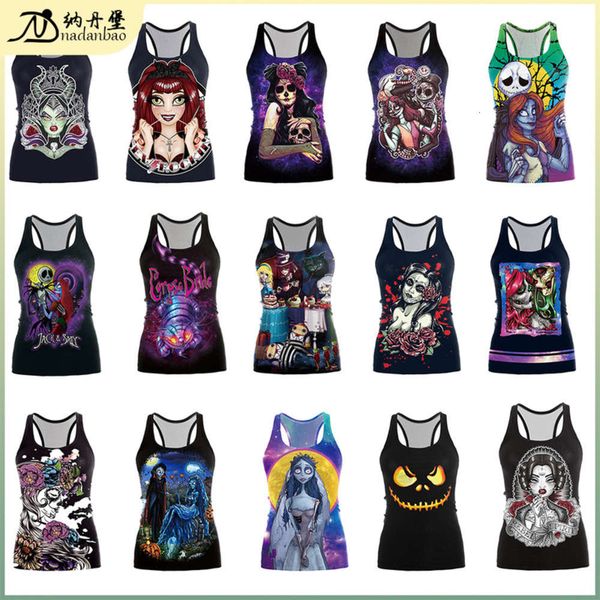 

straight 2020 new halloween digital printed i-shaped waistcoat for women, Black;gray