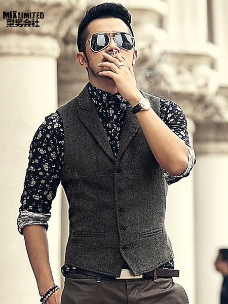 

2021 the new men's vest, sleeveless british leather jacket slim wool, cotton jacket, vintage m36 hxpj, Black;white
