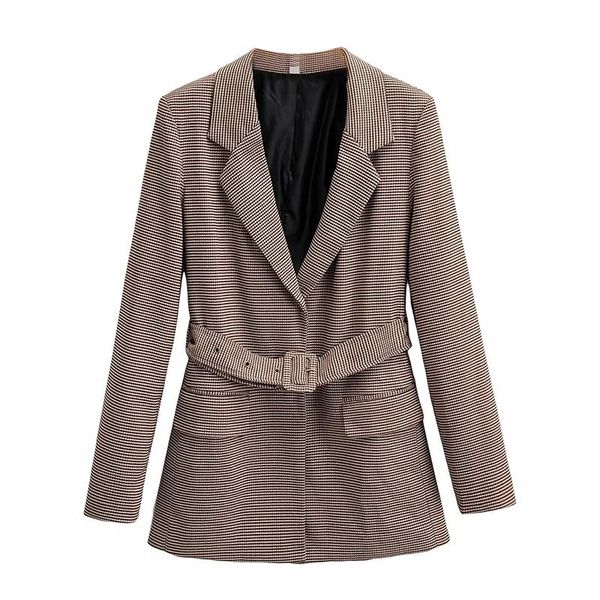 

elegant plaid blazer suit women notched neck houndstooth bandage jacket lady long sleeve vintage office coat female, White;black