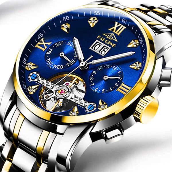 

mechanical new kaiqingtuo automatic flywheel hollow watch watch men's waterproof fashion, Slivery;brown