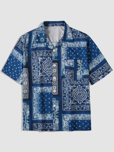 

men paisley print button up shirt h2tw#, White;black