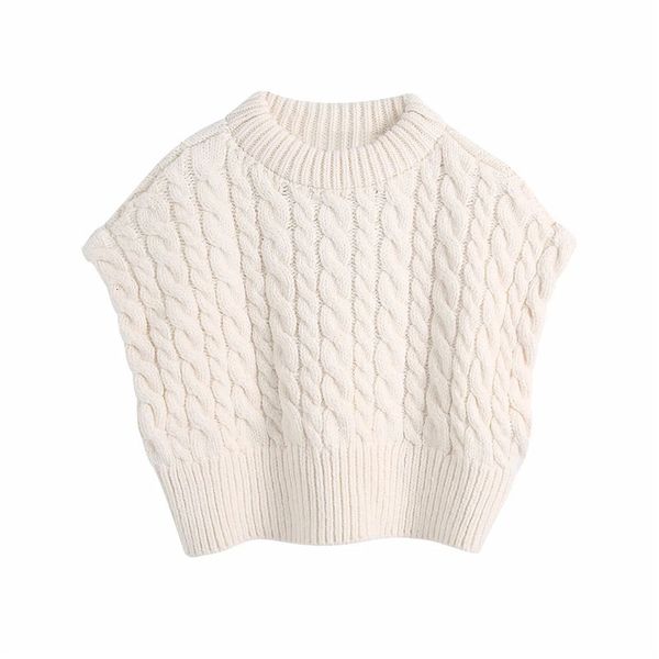 

new 2021 beige cropped sleeveless vest women winter warm cable knit sweater female fashion knitted pullover kma1, White;black