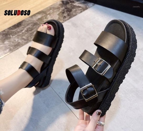 

summer shoes woman flat platform sandals women soft leather casual open toe gladiator wedges women shoes1, Black