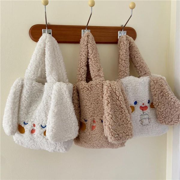 

shoulder bags women's bag 2021 shopper with lamb wool cute like fabric canvas handbag tote for girls travel casual