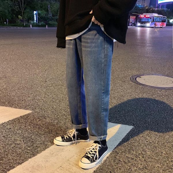 

men's polos autumn hong kong style all-match loose jeans korean chic fashion brand straight pants ins wide leg men1, White;black