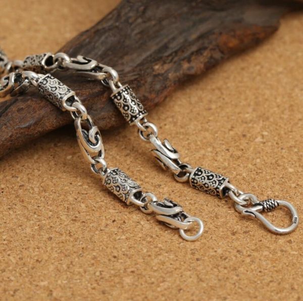 

pure silver 6mm thick men's classic vintage charm carved chain s925 necklace