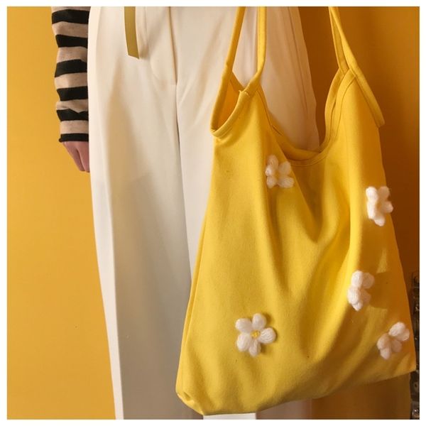

casual daisy flower large capacity totes canvas women shoulder bags sweet lady messenger bag books shopping big purses for girls