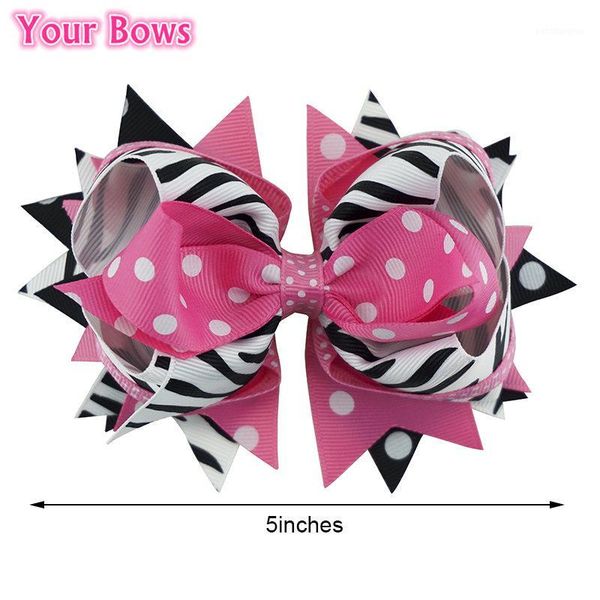 

hair accessories 1pc 5 inches zebra pink girls bows children clips boutique stacked big for kids accessories1, Slivery;white