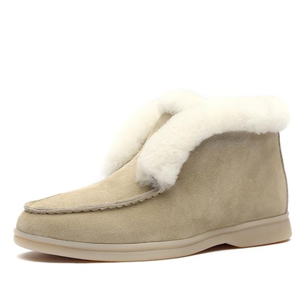 

wnter ankle boots natural-fur women warm cow-suede-leather boots slip-on snow ladies comfortable shoes flats female new, Black