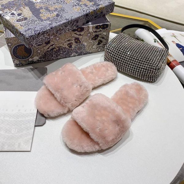 

новая зима женской wool тапочки осень крытые открытые теплые тапочки сплошной цвет удобные пушистый мягкий мех тапочки с коробкой 35-42, Black