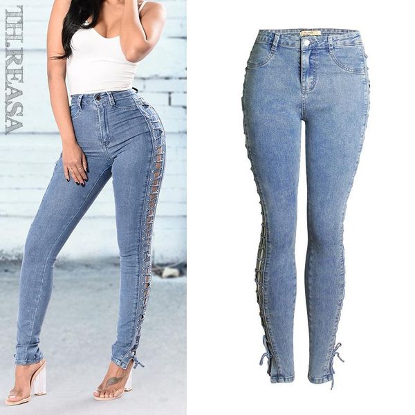 

selling trousers cross foot straps slim slim jeans tether jeans tide burst, Blue