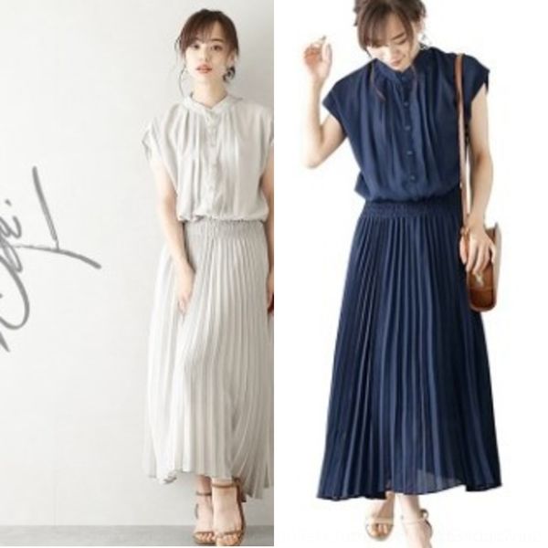 

qiuib skirt temperament women's 2020 summer new sleeveless waist close short sleeve high waist slim dress dress skirtchiffon comfortabl, Black;gray