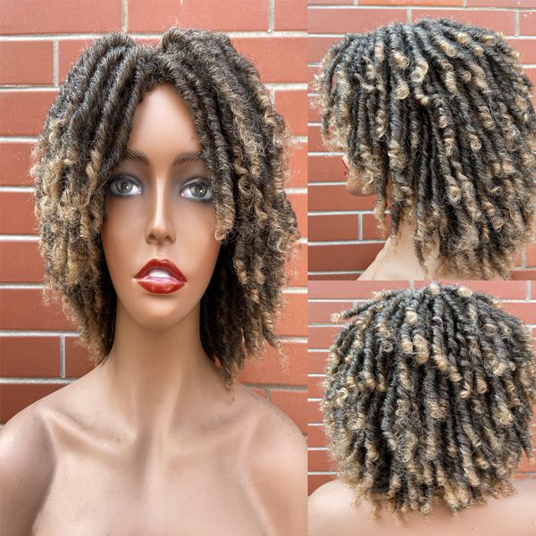 

colored heighlight blonde synthetic mechanism wigs for black women synthetic braid middle part looking natural, Black;brown