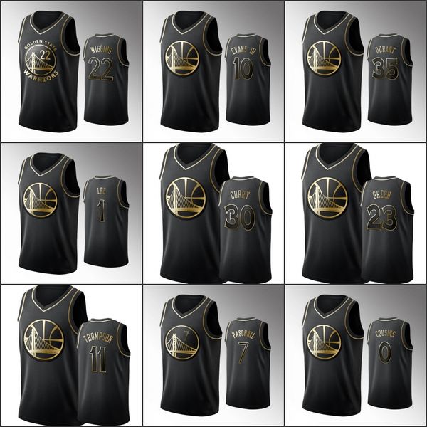 

golden state warriors men stephen curry klay thompson andrew wiggins damion lee nba black golden edition basketball jersey