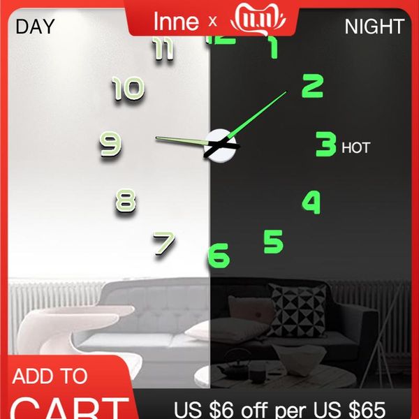 

wall clock modern design watch digital large big 3d diy home decor luminous luminova mirror sticker fashion new wmtwac