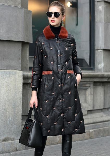 

gaoding european and american famous embroidered leather coat down jacket female mink collar sheepskin coat1, Black