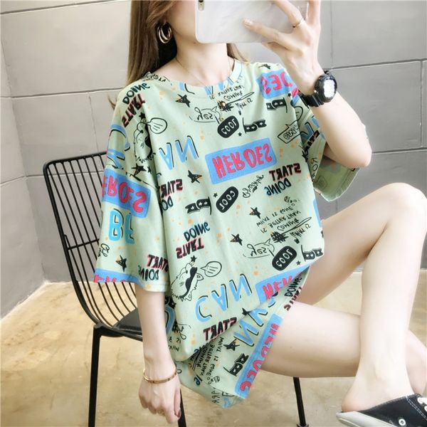 

vko5c student summer new versatile loose short-sleeved t-shirt women's large t-shirt shoes size 2020 base mid-length 86kbv, White