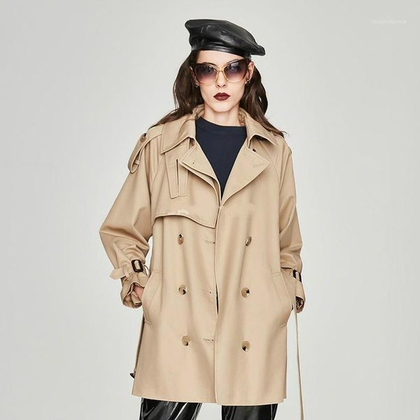 

women's trench coats mid-length windbreaker women's autumn spring loose jacket suitable short-height1, Tan;black