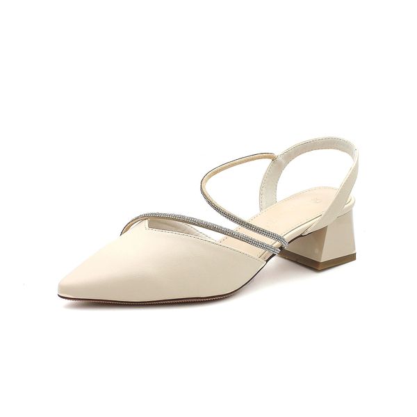 

2021 new summer semi-high female sandals heels fairy pointed to in crystal fashion shoes dk4q, Black