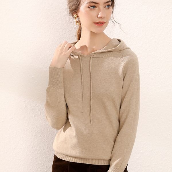 

hoodies sweatshirts women thick solid female knitted soft stretch casual long sleeves hooded pullover streetwear 201204, Black