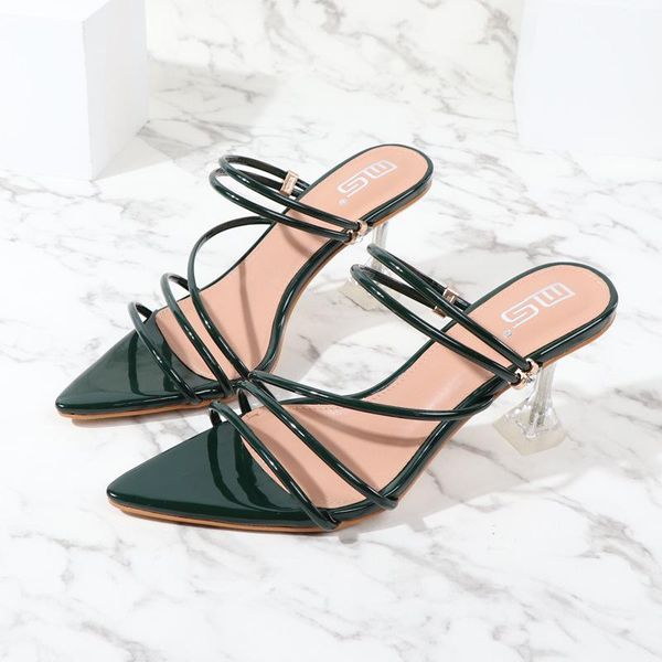 

sandals women 2021 new summer crystal heels high heels for women wear two plussize fashion pointed versatile high shoes, Black