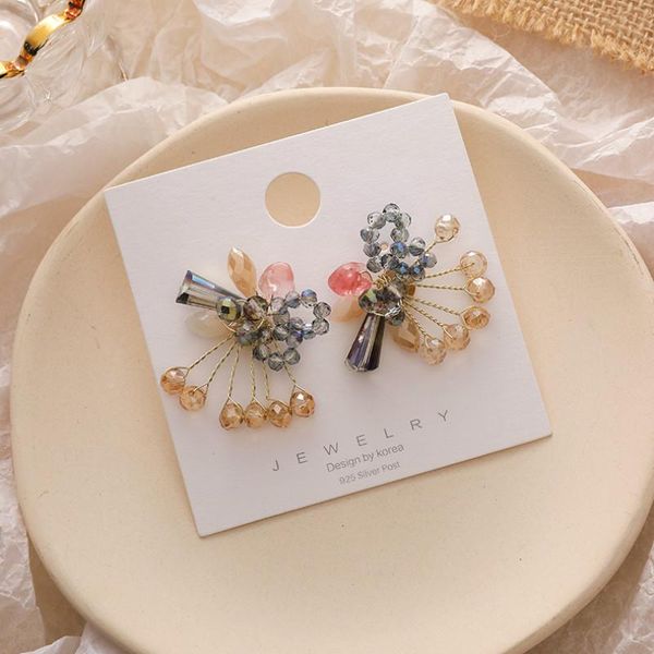 

stud 2021 arrival vintage elegant colorful crystal flower bow earrings for women simple shiny jewelry fashion gifts, Golden;silver