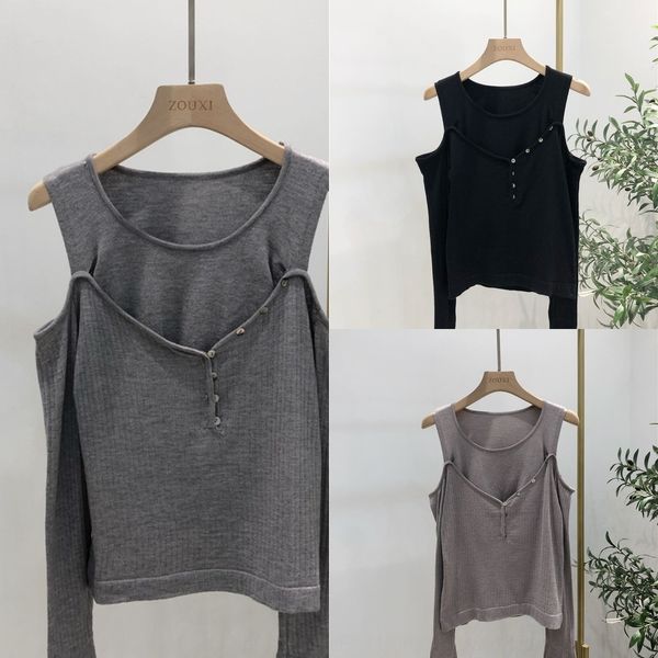 

mcbfs 2020 crispy base segment basic tone knitted fragrant shoulder fake shirt piece small bottoming two distribution clothing crispy women, White;black