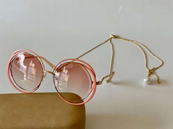 

women gold/light brown pink shaded round sunglasses 155 gafas de sol fashion sunglasses with box, White;black