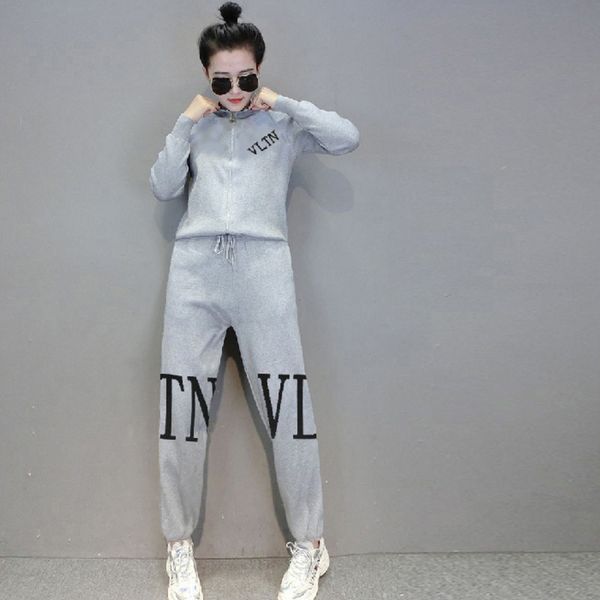 

autumn and winter new letter high jacquard jacquard quality knitting set of two pieces kzvgb, Gray