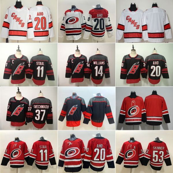 

37 andrei svechnikov carolina hurricanes 20 nhl sebastian aho hockey jerseys 14 justin williams 53 skinner 11 staal home red stitched, Black;red
