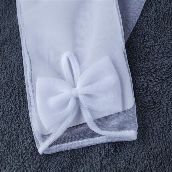 

short wedding bridal gloves with bow white ivory transparent guantes de novia tulle gloves bride wrist length full finger gloves h sqclwc