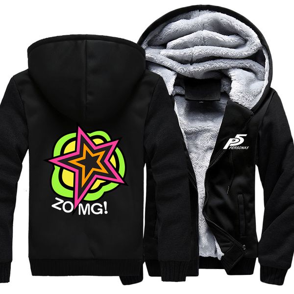 

2021 new us size winter men hoodies game persona 5 coat hoodie ryuji sakamoto cosplay warm thicken jacket sweatshirts yx5x, Black