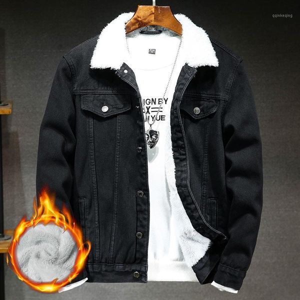 

winter and spring plus velvet thick warm coat new denim jacket fashion men's loose jackets overcoat casual man slim denim cloak1, Black;brown