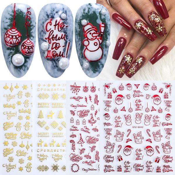 

red 1pcs 3d gold winter christmas stickers snowflake adhesive sliders decals for nail art decoration manicure ntstzg041-049