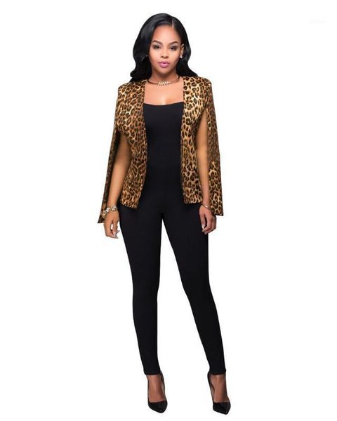

vintage shawl collar split sleeve cloak cape 2016 new women's autumn leopard print suit jacket coat1, Black;brown