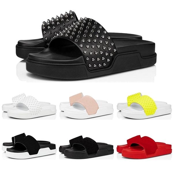 

slippers for men women red bottom spikes ladies beach slipper tide male home non-slip leather fashion casual flip flops size 38-46, Black