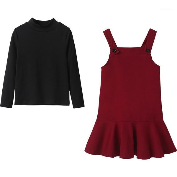 

girls clothes set autumn 2020 new children shirt and suspander dresses set baby suit cotton casual toddler two-piece set, #89151, White