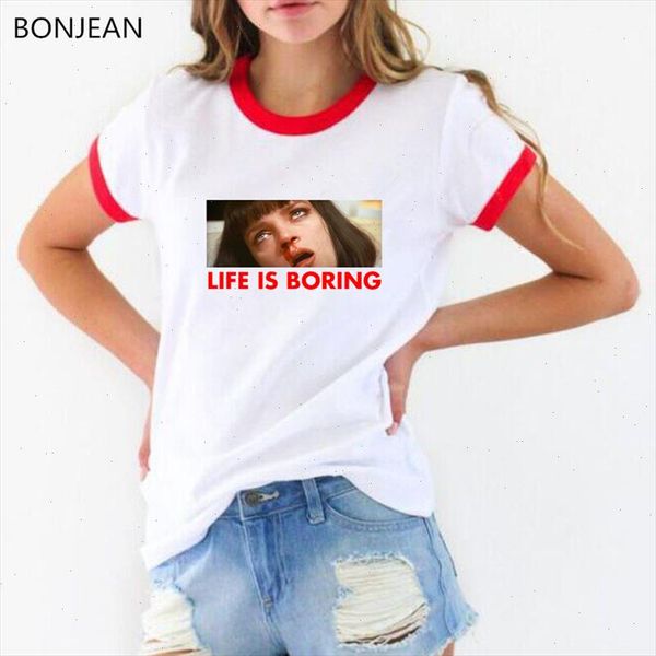 

novelty summer t shirt women life is boring letters printed t shirt femme harajuku white tshirt funny casual oversize tees