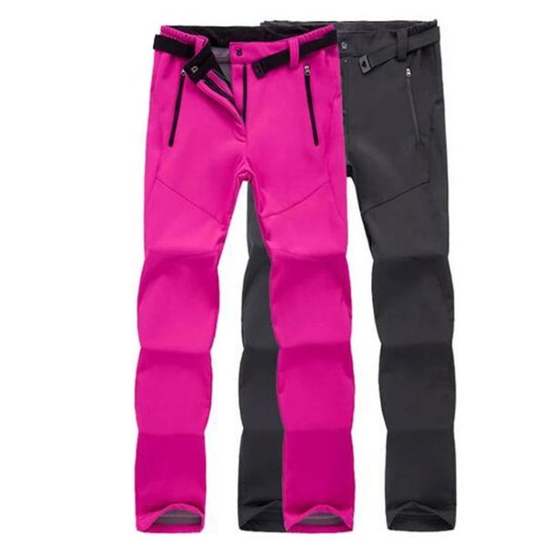 

hiking pants autumn winter men women thick warm fleece softshell pants outdoor camping climbing waterproof windproof trousers, Black;green