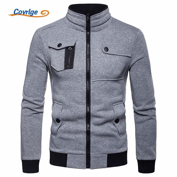

men's hoodies & sweatshirts covrlge spring autumn men casual british style zipped stand collar hip hop hoodie size, Black