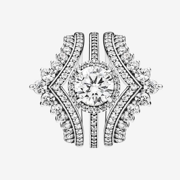 

women fashion wedding ring set cz diamond princess bone ring with original box for pandora real sterling silver engagement rings, Slivery;golden