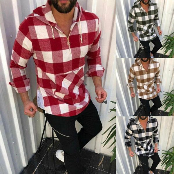 

2020 fashion mens shirt coat bright plaid casual hoodies sweatshirt long sleeve cool pocket hip shirt pullover outwear new, White;black