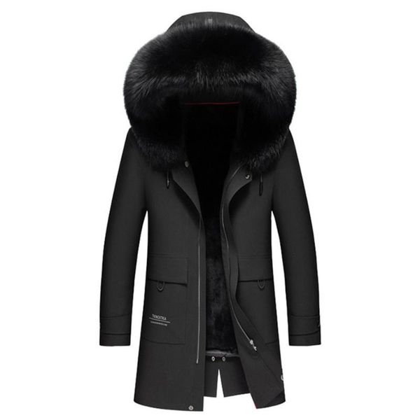 

men's down & parkas man casual real fur coat raccoon hooded parka faux lining warm jackets men winter jacket, Black