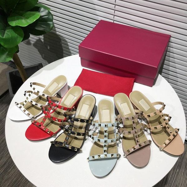 

2020 women sandals new arrival rivets style fashion classic 3-strap low heel slippers plus size 35-41, Black