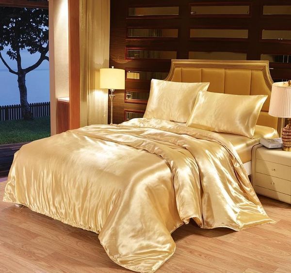 

40 satin silk bedding set  king size bed set quilt duvet cover linens and pillowcase for single doublegg