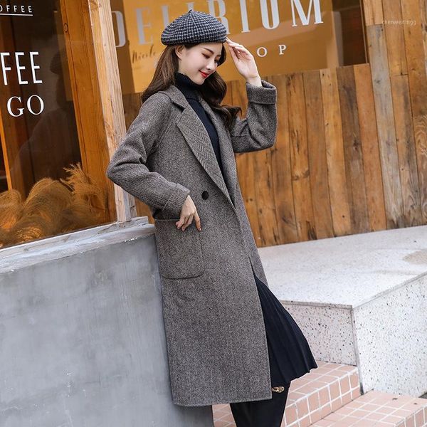 

korean-style coat women's autumn and winter new double-sided woolen coat women's long slim-fit1, Black