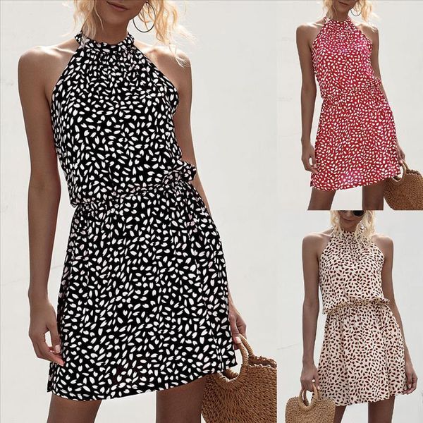 

women summer cold shoulder heart print boho polka dot round neck waist evening party beach dress sundress vestidos mujer#s, Black;gray